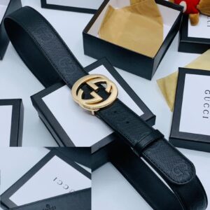 GUC32321 Luxury Black Belt With Gold Buckle